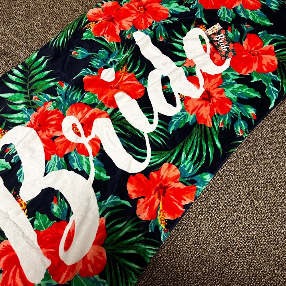 Bride Beach Towel with Floral Pattern (NWT)